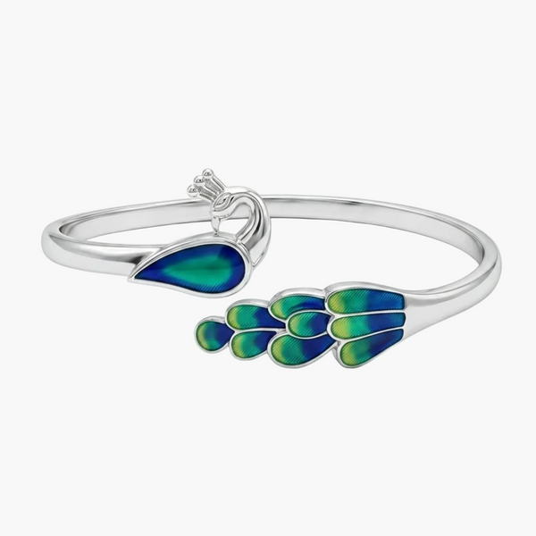 Silver Peacock Grace Enamel Bangle in 925 Sterling Silver by Sylvory
