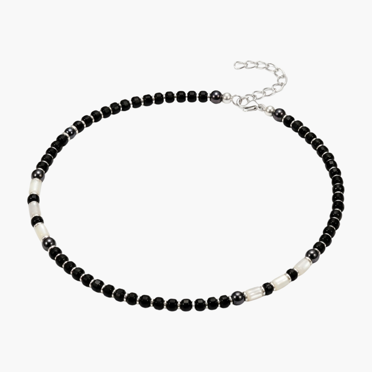 Silver Black & White Beaded Nazariya Anklet Main image
