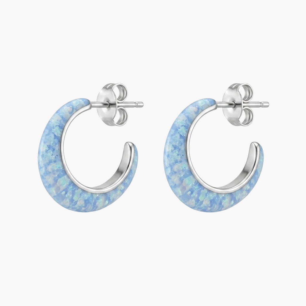Silver Ocean Mist Opal Earring