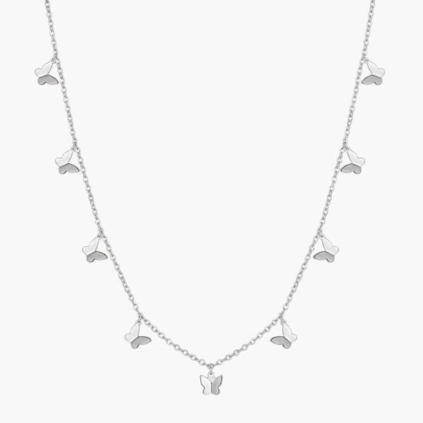 Silver Fluttering Butterflies Necklace