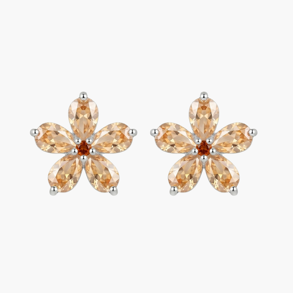 Silver Champagne Blossom Stud Earrings