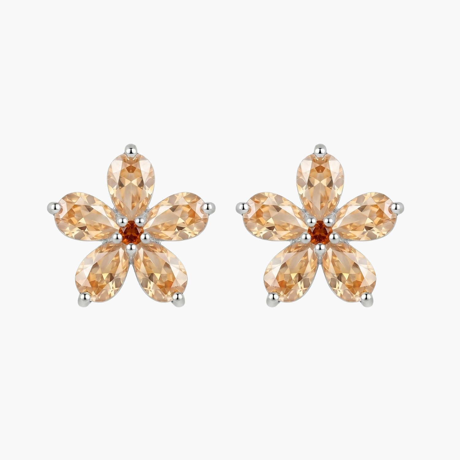 Silver Champagne Blossom Stud Earrings