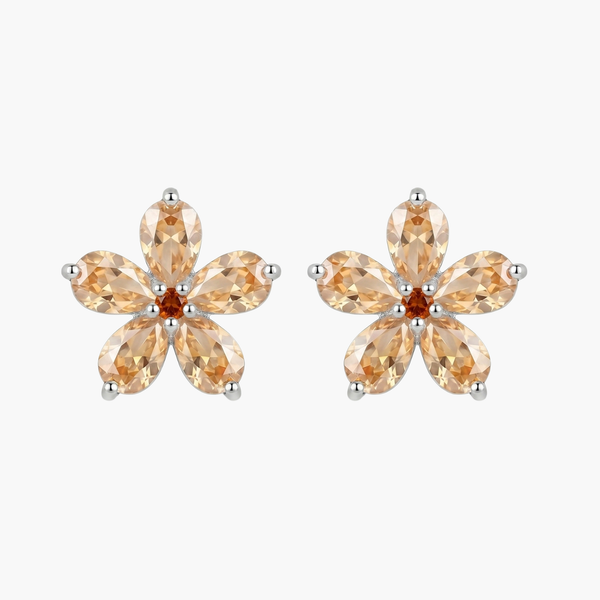 Silver Champagne Blossom Stud Earrings in 925 Sterling Silver by Sylvory
