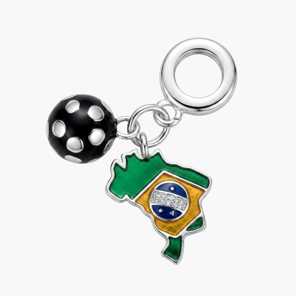 Silver Brazil Football Fan Charm
