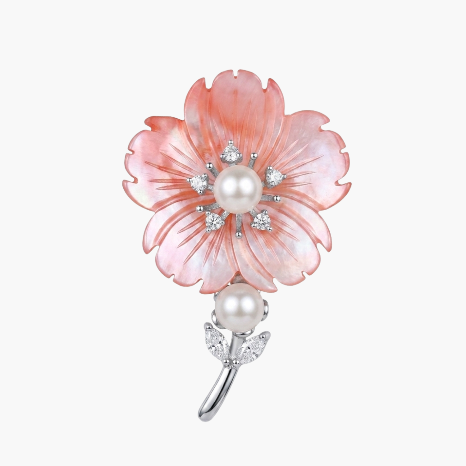 Silver Pink Petal Elegance Brooch Main image