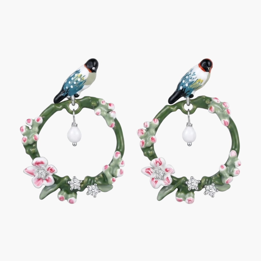 Silver Enamel Blossom Earrings