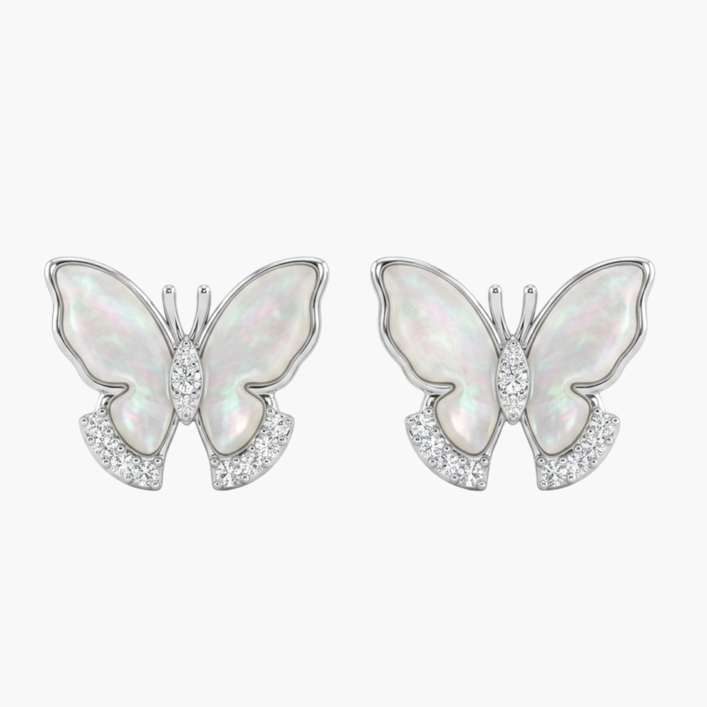 Silver Butterfly Shell Stud Earrings