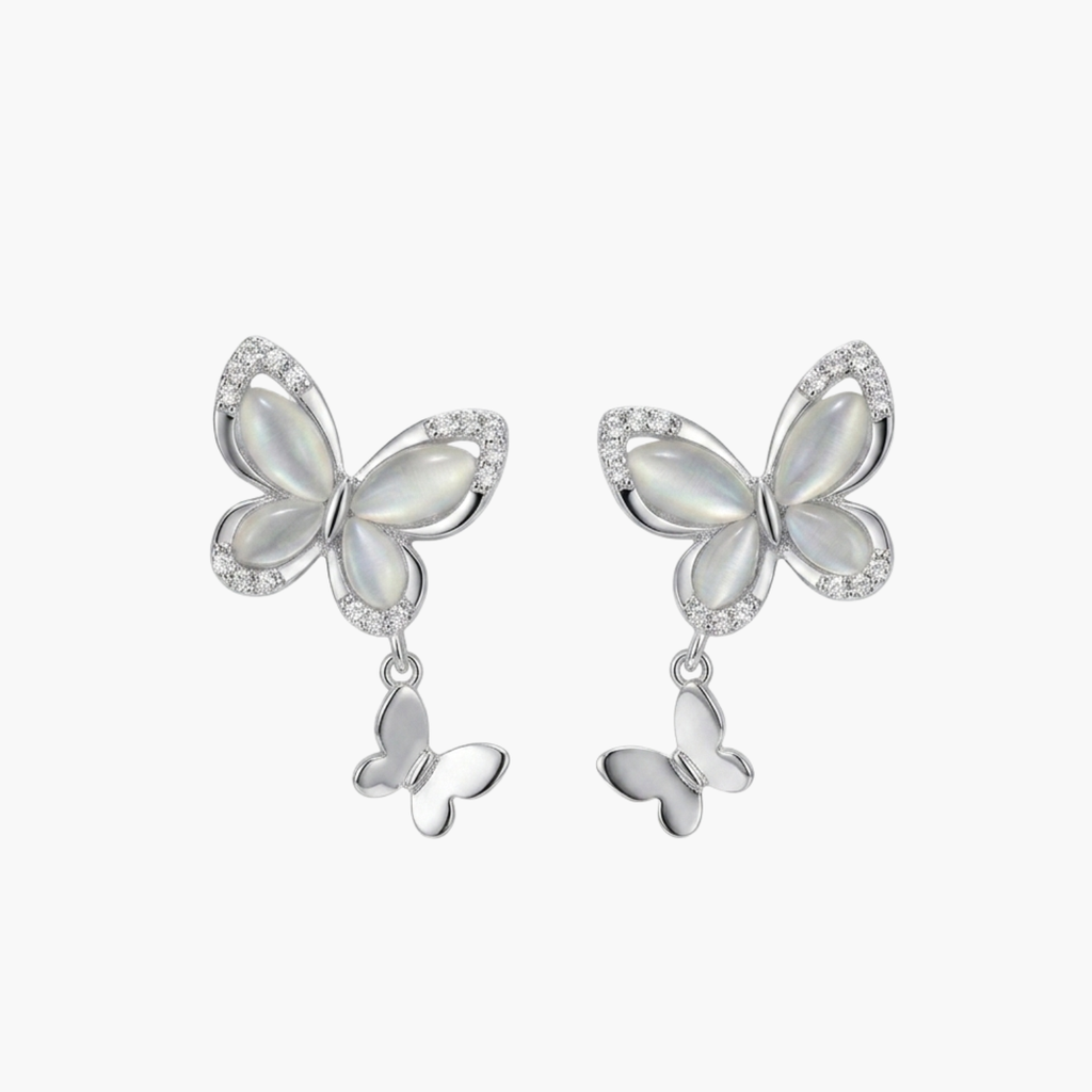 Silver Moonlit Butterfly Earrings