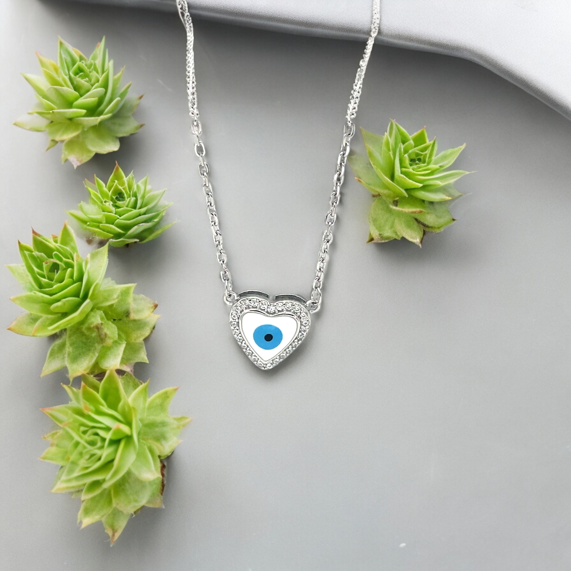 Sylvory 925 Sterling Silver Evil-Eye Heart Necklace