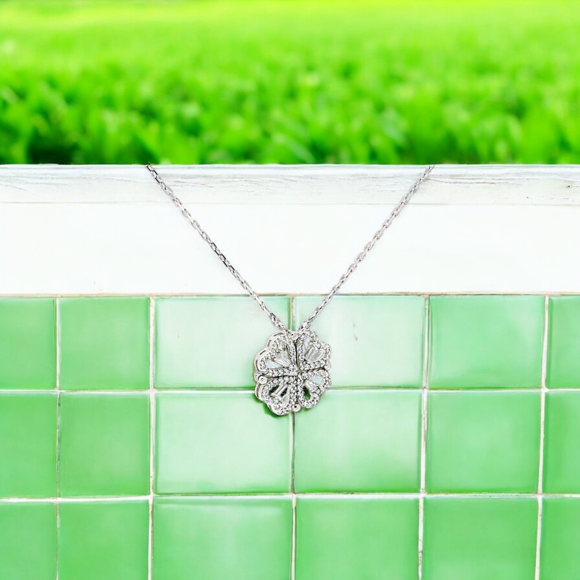 Sylvory 925 Sterling Silver Clover Magnet Necklace