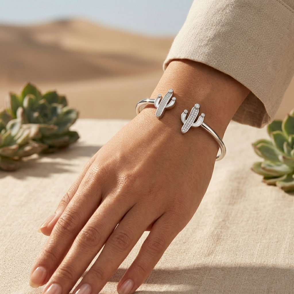 Silver Sparkling Cactus Bangle