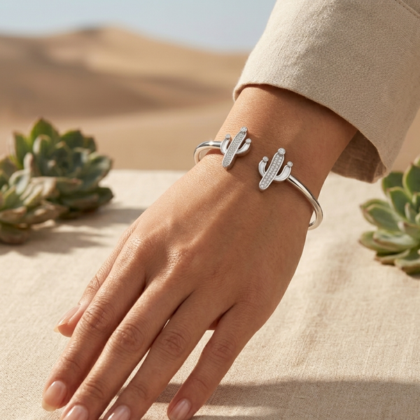 Silver Sparkling Cactus Bangle
