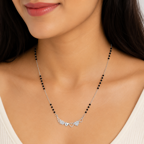 Silver Angel Wing & Heart Mangalsutra