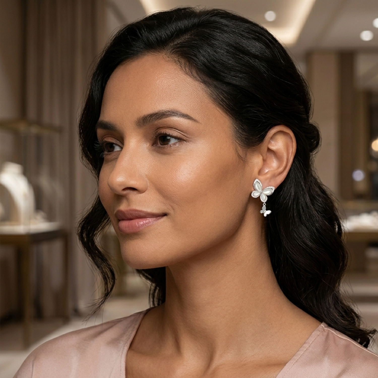 Silver Moonlit Butterfly Earrings
