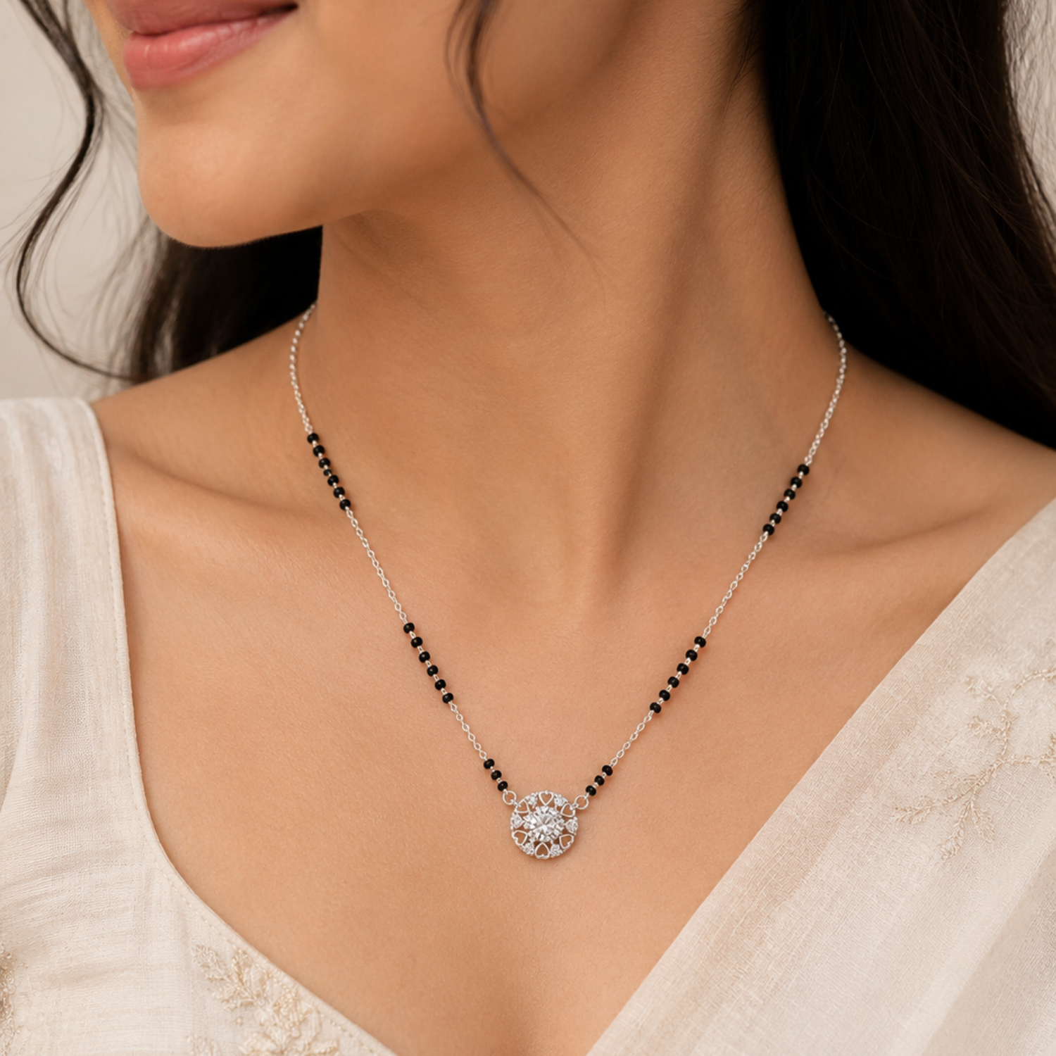 Silver Heart Solitaire Mangalsutra Secondary image