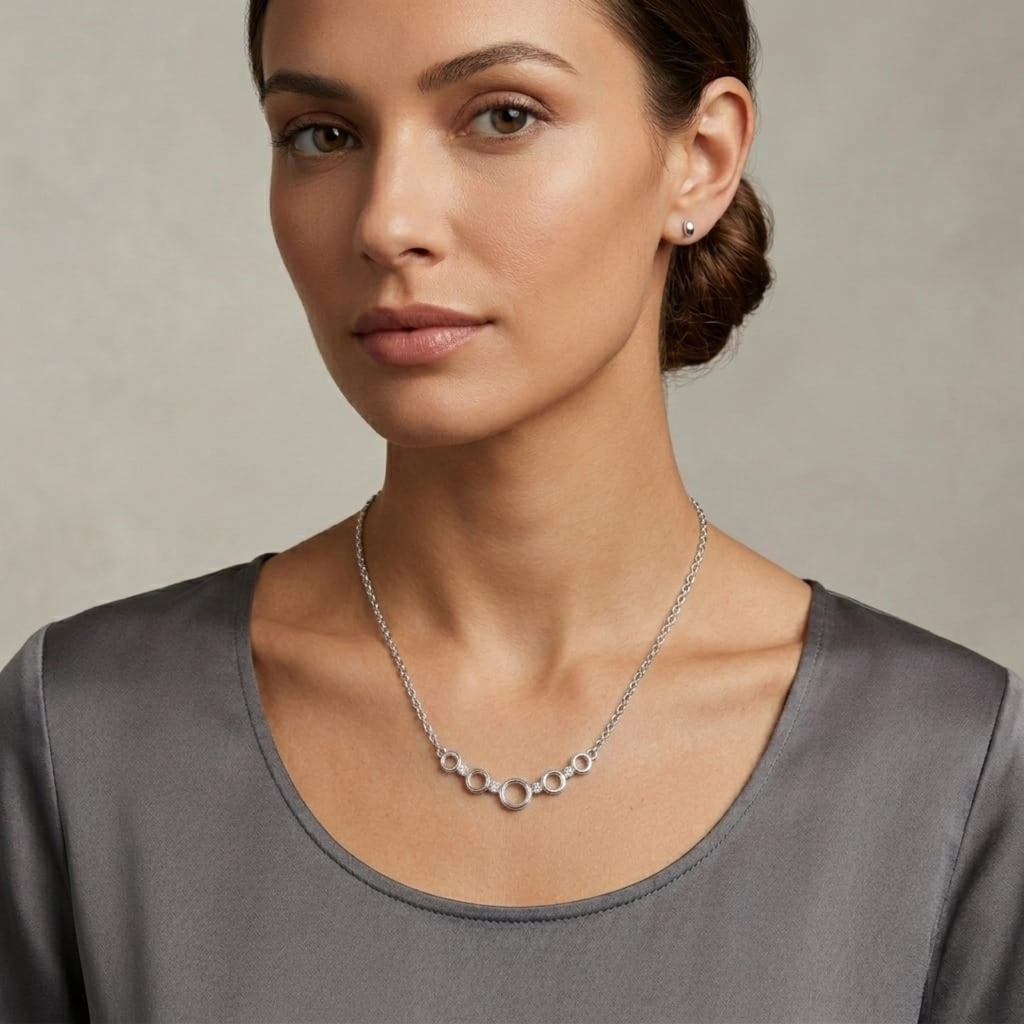 Silver Open Circle Sparkle Necklace