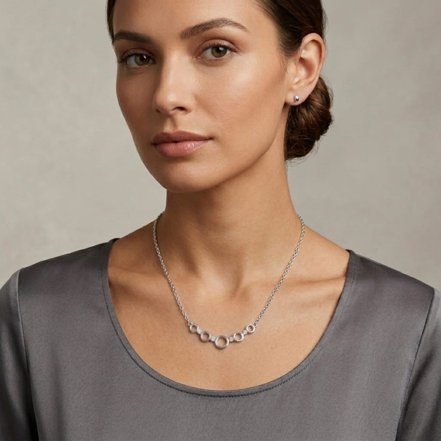 Silver Open Circle Sparkle Necklace