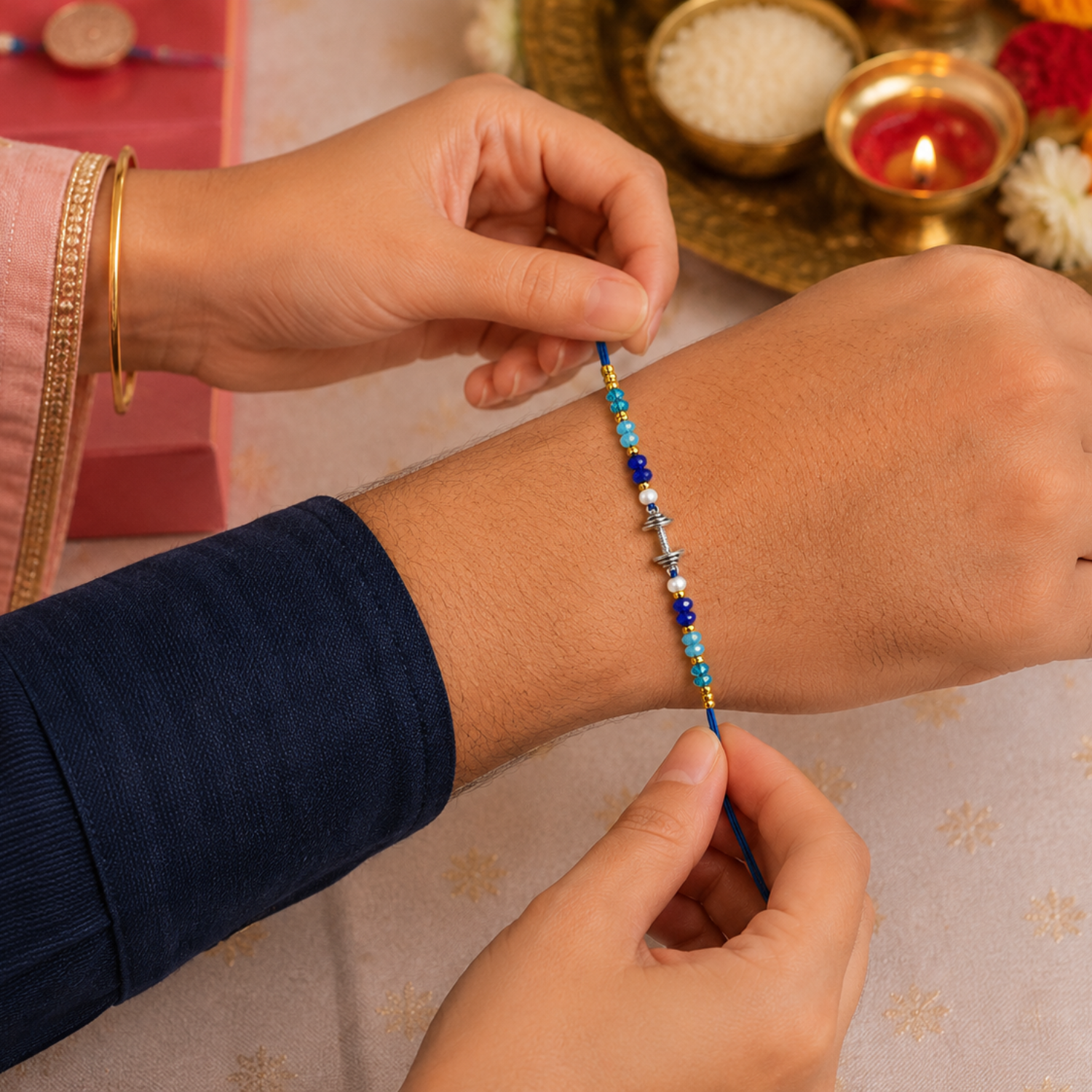 Silver Dumbbell Rakhi Secondary image