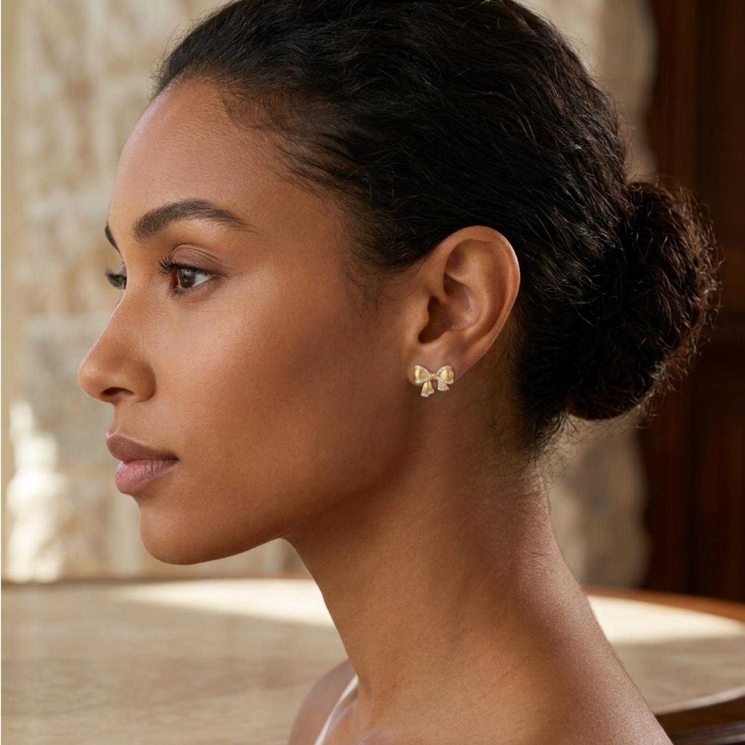 Silver Gilded Bow Studs Secondary image