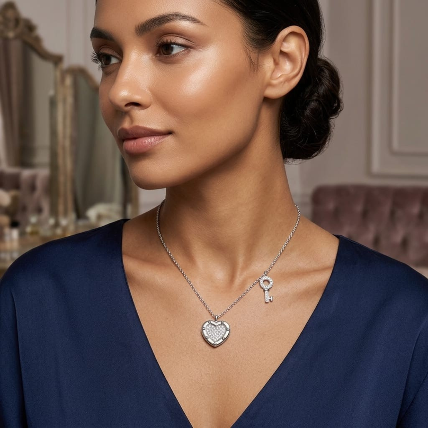 Silver Heart Lock & Key Necklace