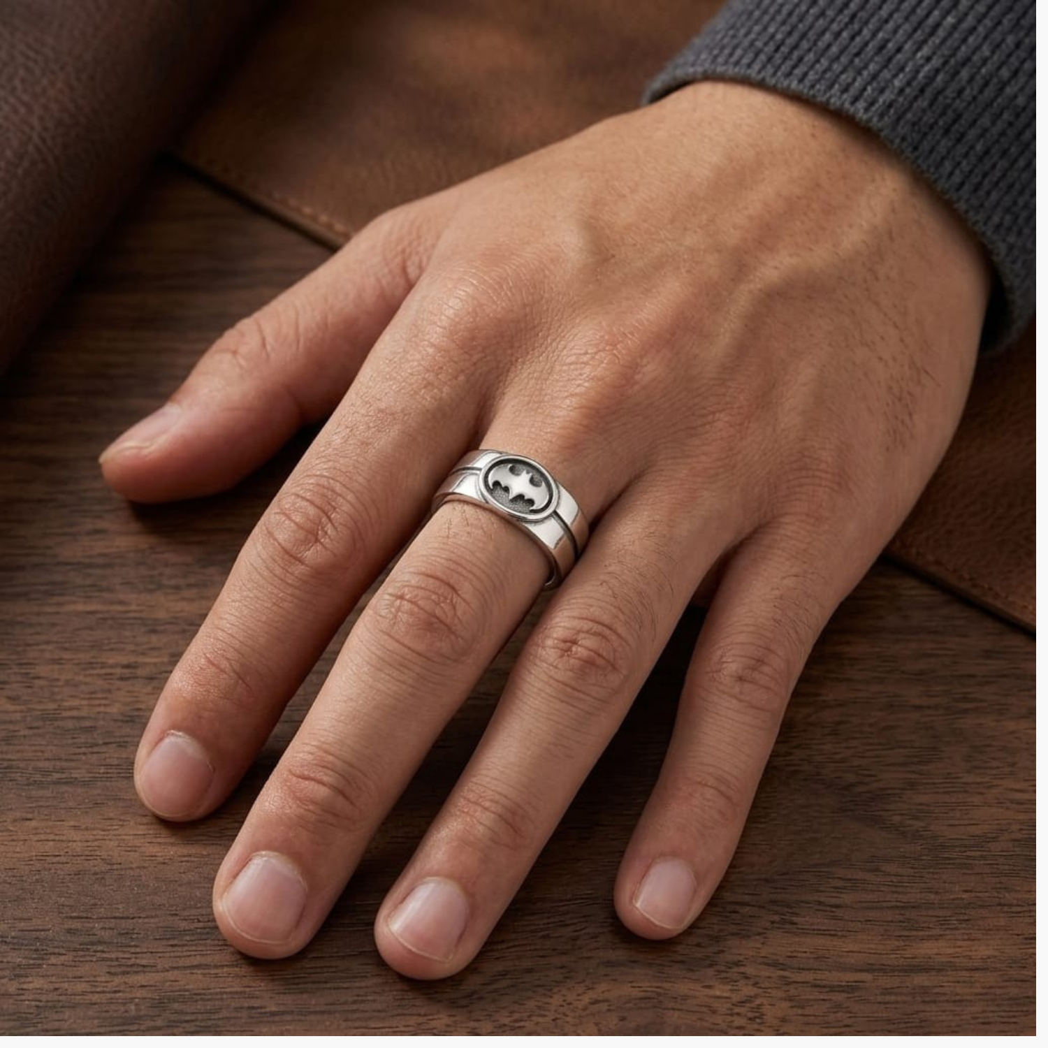 Silver Batman Emblem Ring