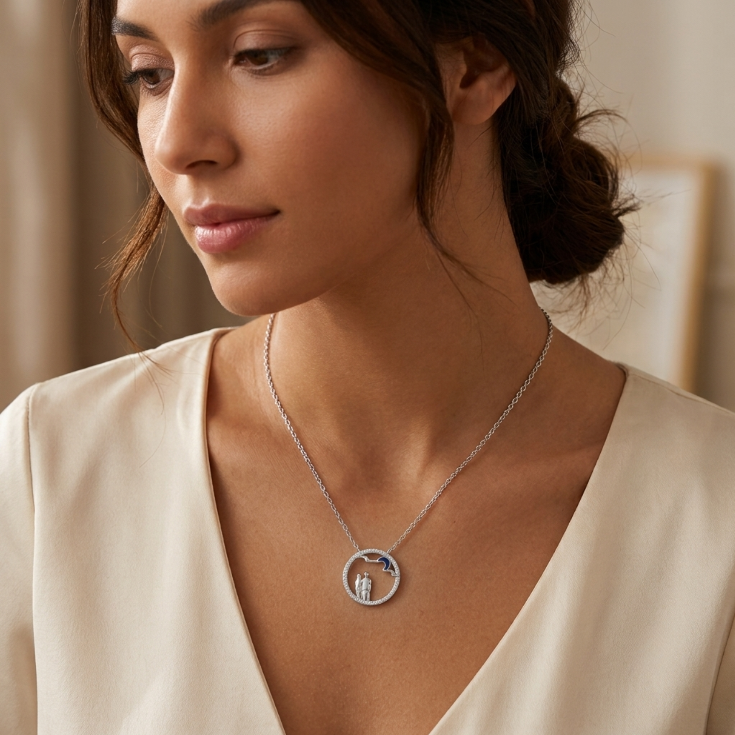 Silver Desert Moon Couple Necklace
