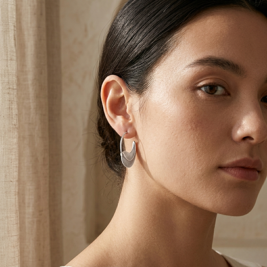 Silver Fern Hoop Earrings