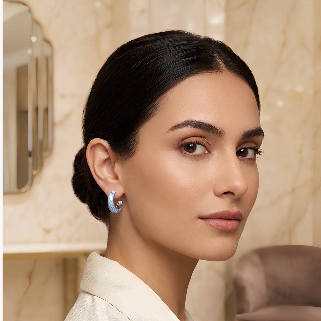 Silver Ocean Mist Opal Earring