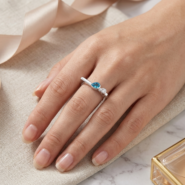 Silver Blue Pear Stackable Ring