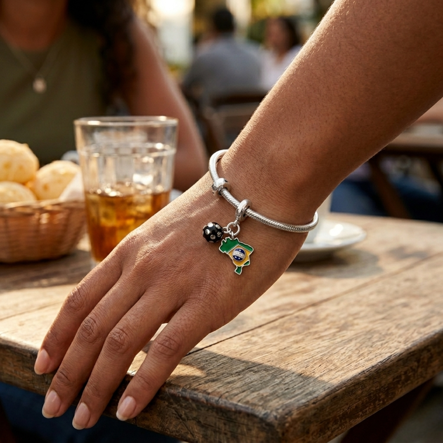 Silver Brazil Football Fan Charm