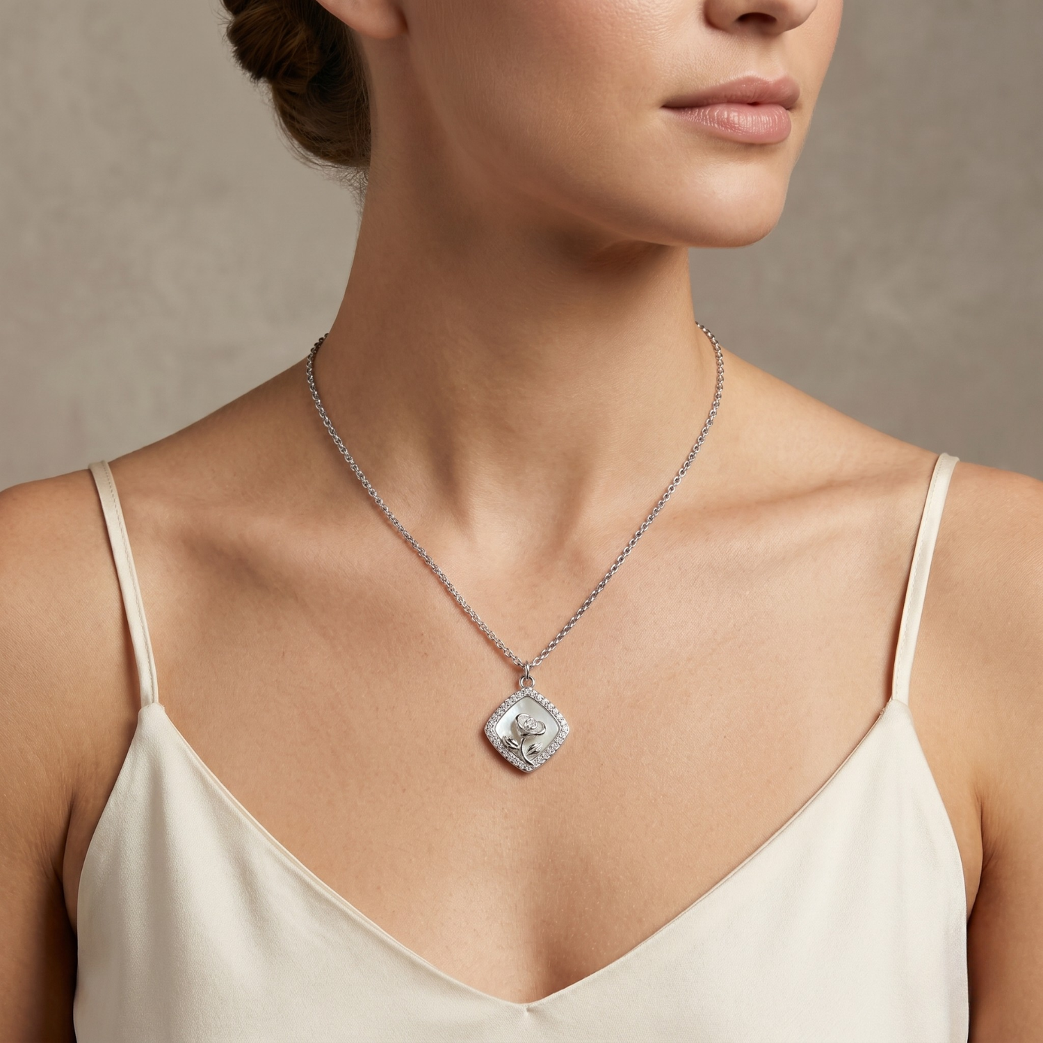 Silver Moonstone Rose Necklace Secondary image