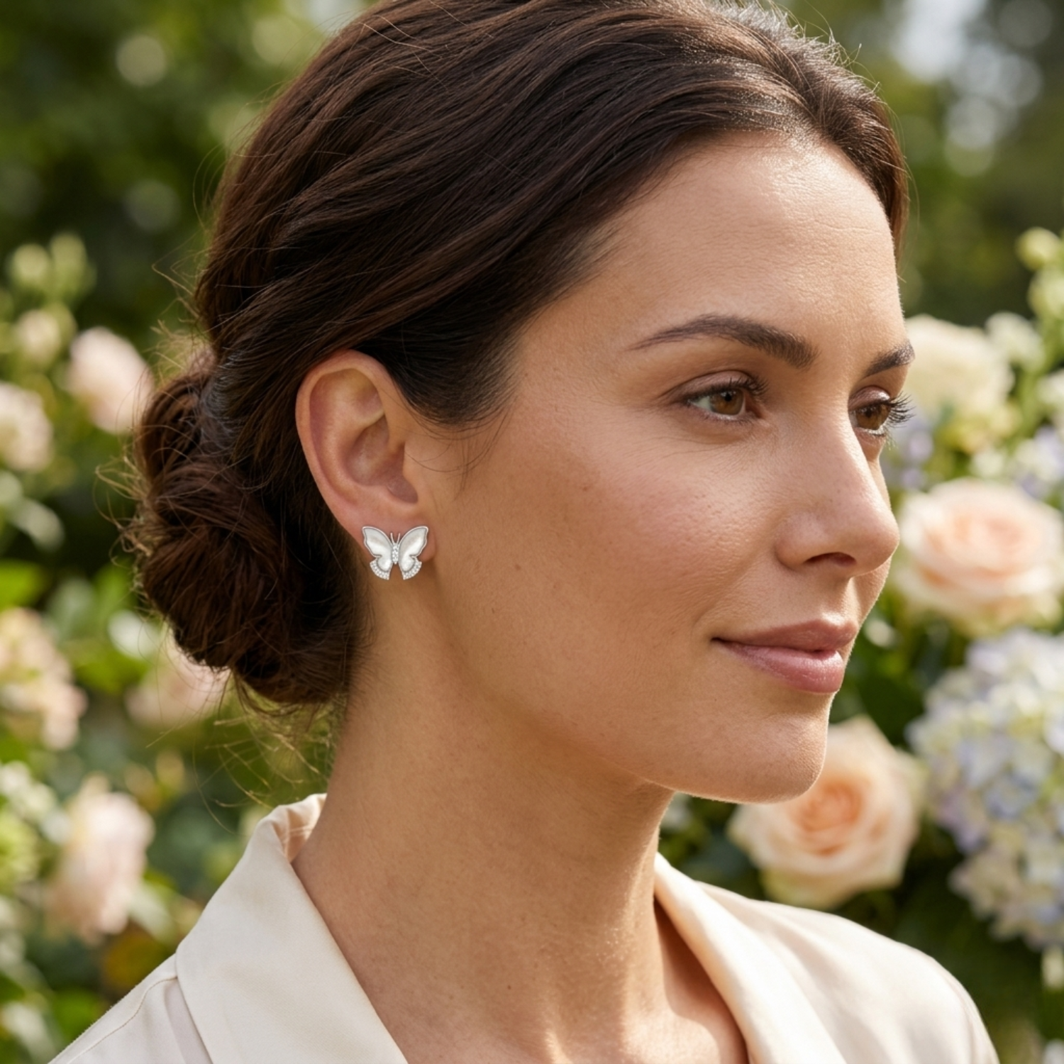 Silver Butterfly Shell Stud Earrings