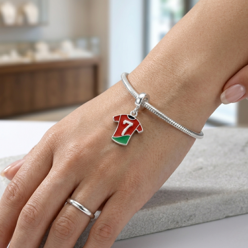 Silver Portugal No. 7 Football Jersey Charm