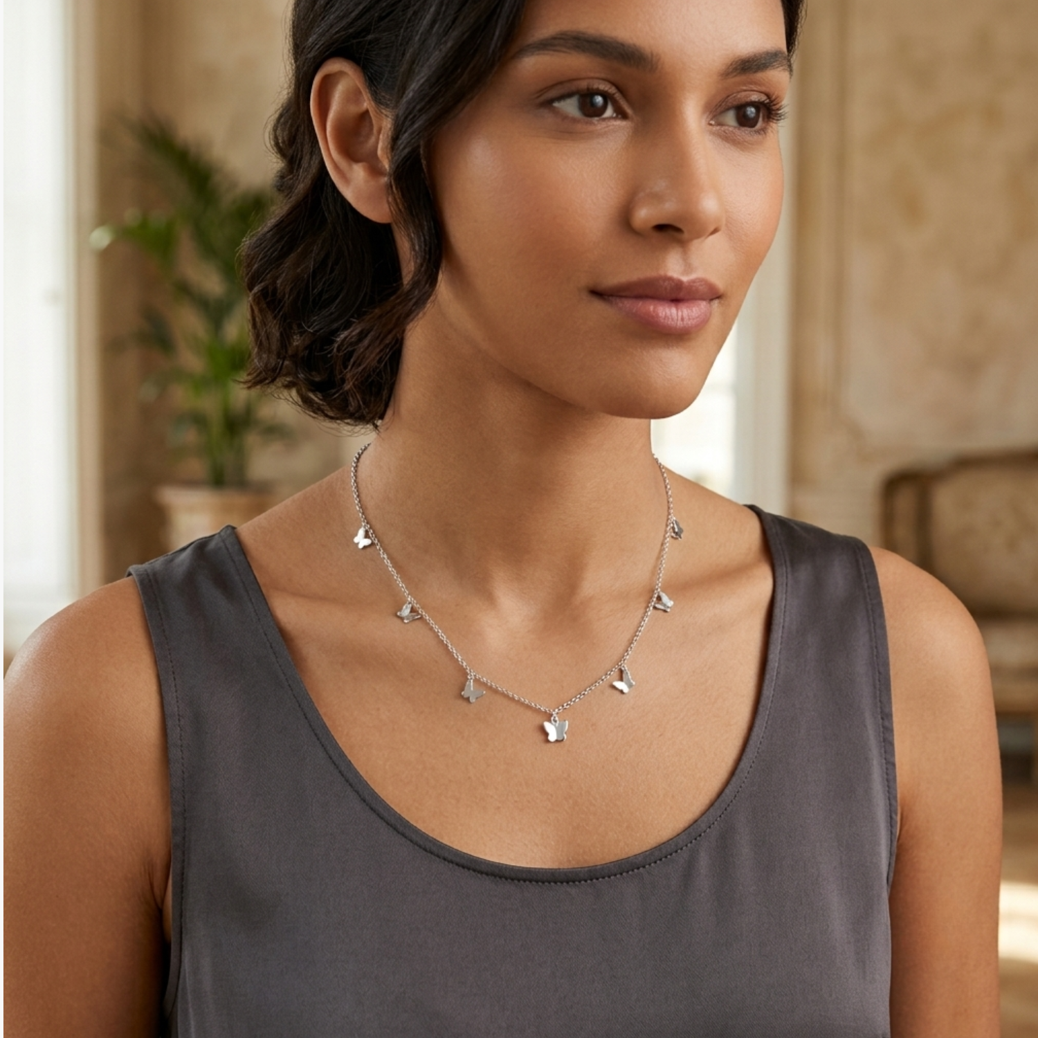 Silver Fluttering Butterflies Necklace
