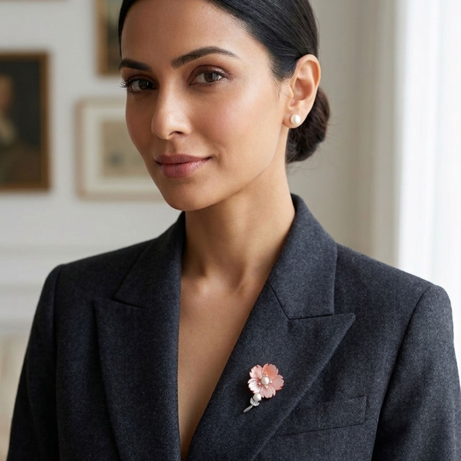Silver Pink Petal Elegance Brooch