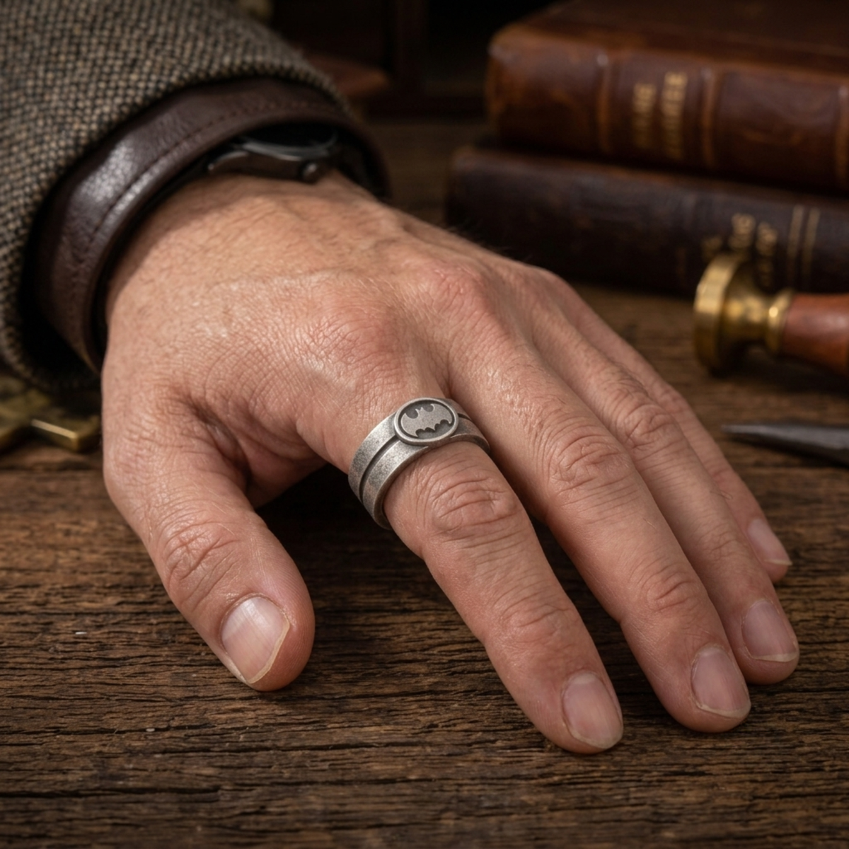 Silver Batman Emblem Ring