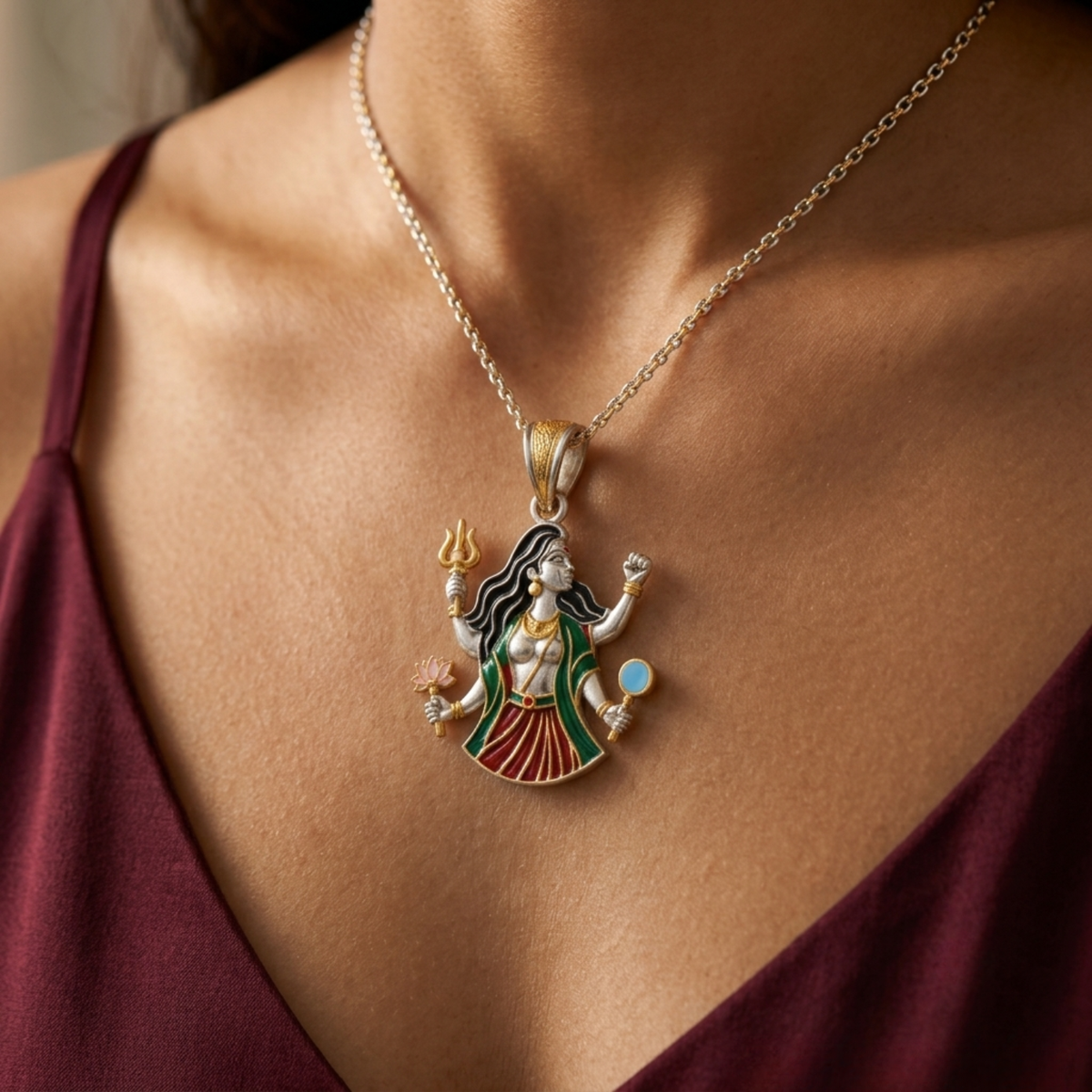 Silver Shakti Roop – Modern Durga Pendant