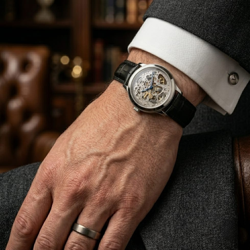 Silver Skeletal Automatic Watch