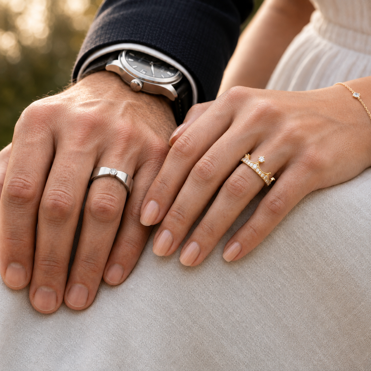 Silver Crown of Love Couple Rings