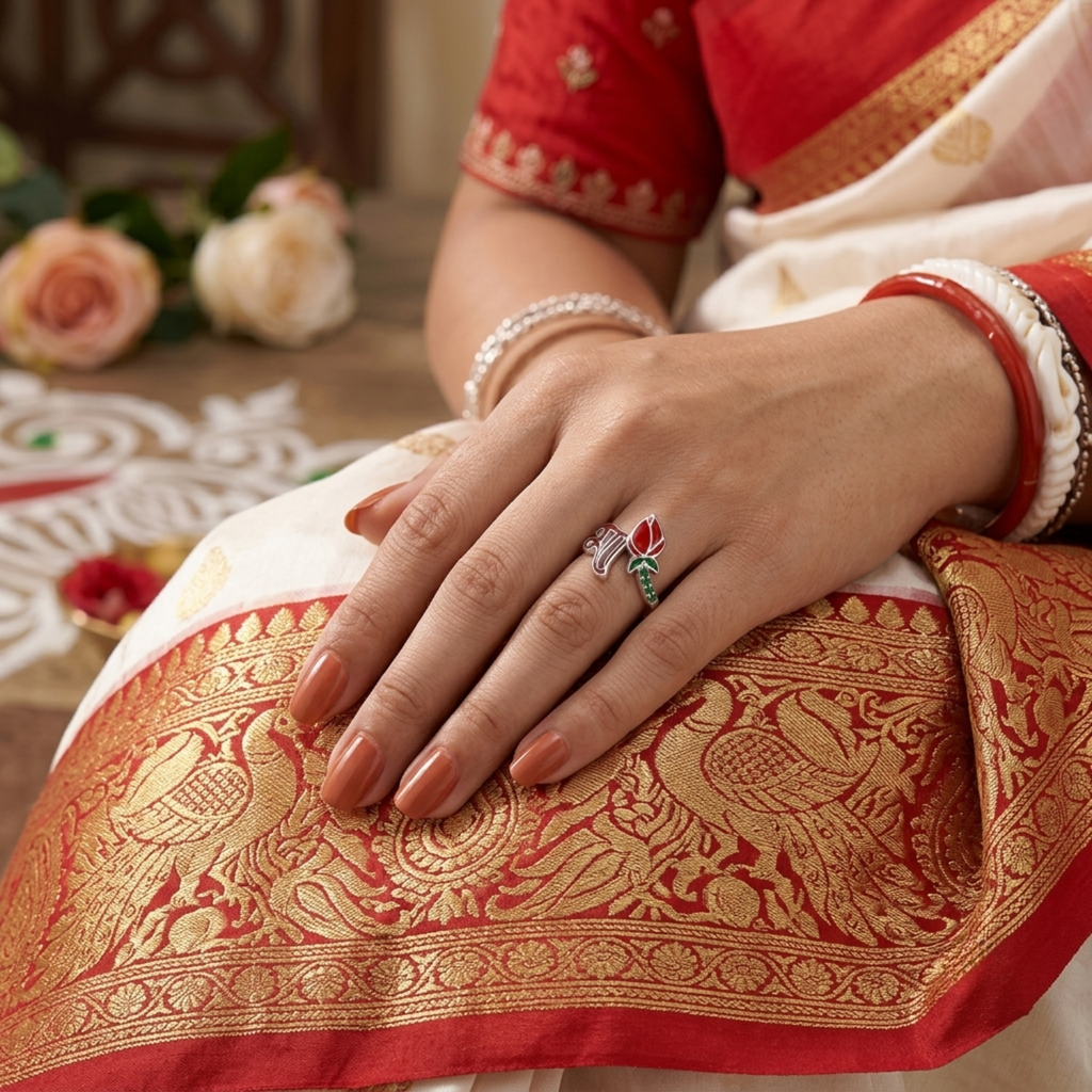 Silver Durga Shakti Lotus Ring