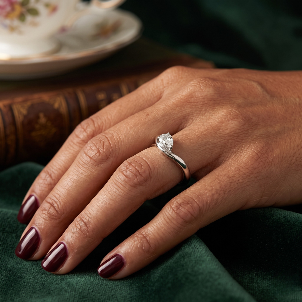 Silver Pear Solitaire Ring