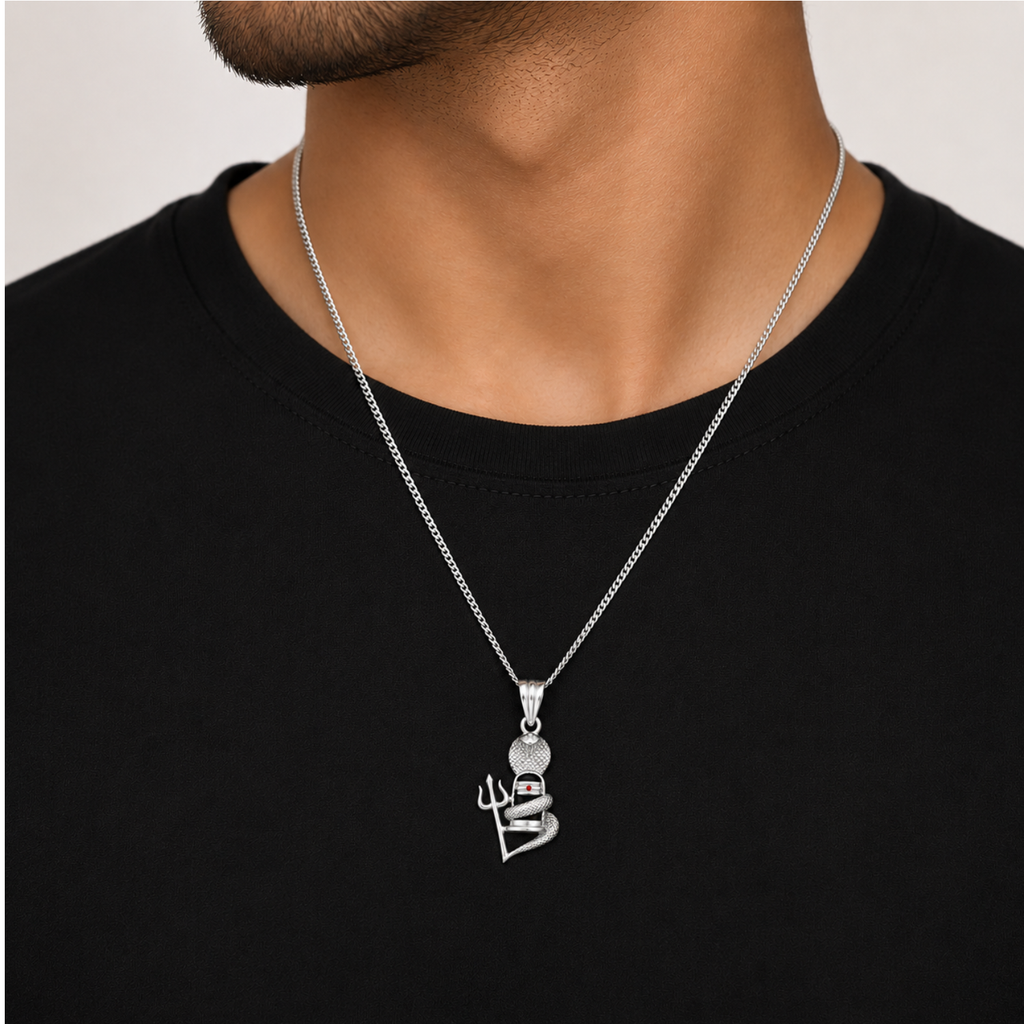 Silver Trishul Shivling Pendant