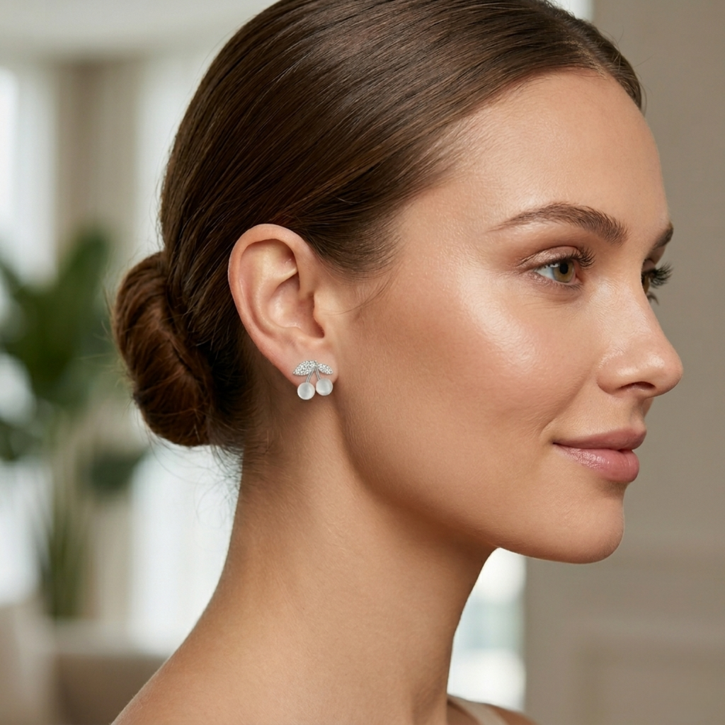 Silver Moonlit Cherry Studs Earrings