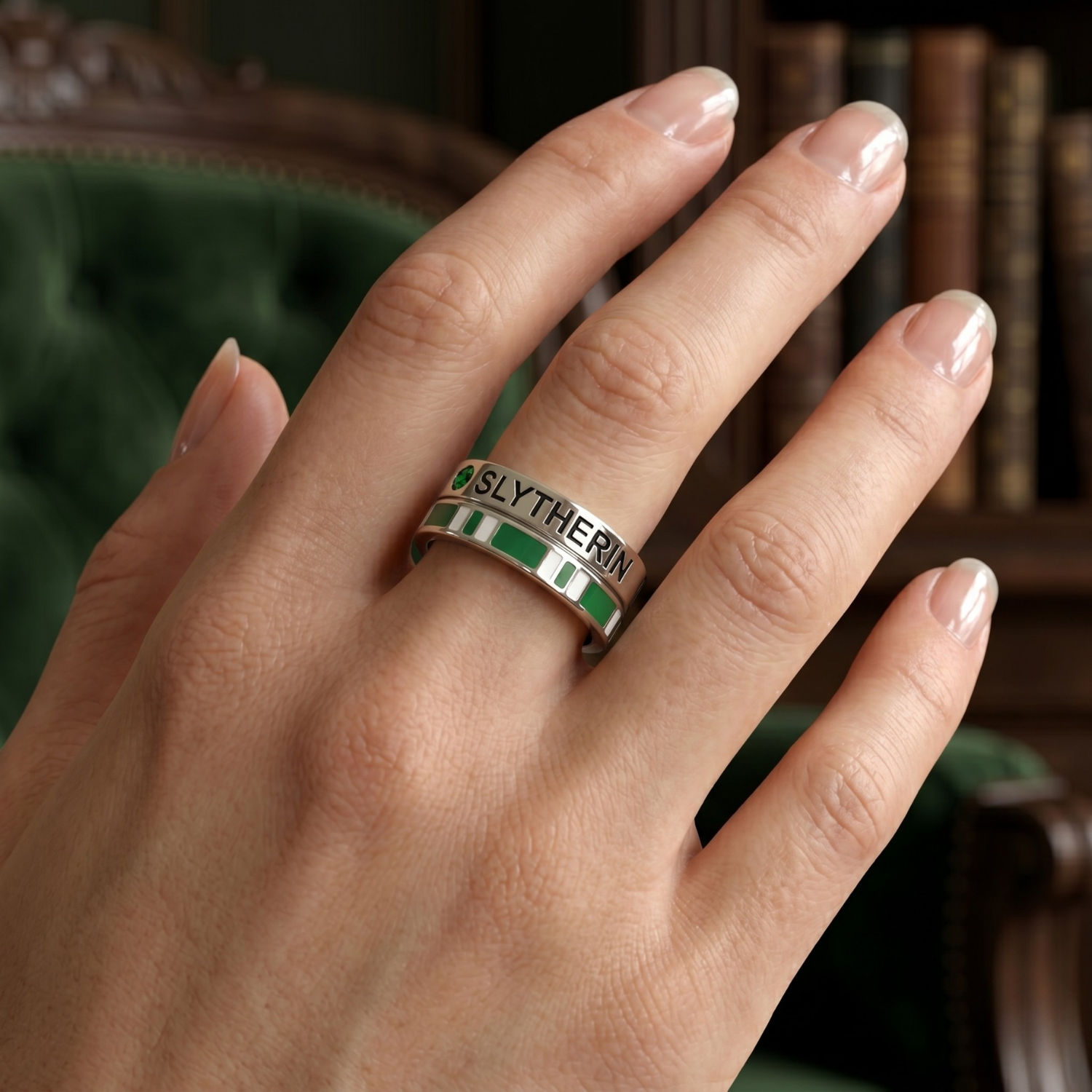 Silver Slytherin Legacy Band Ring Secondary image