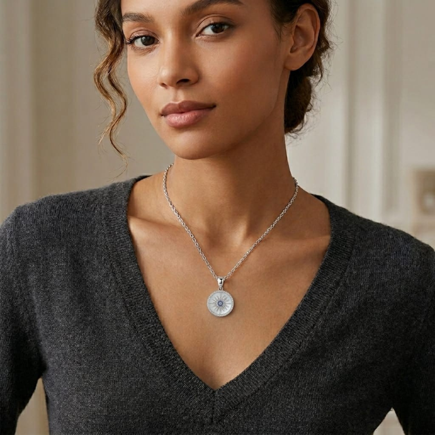 Silver Celestial Sun Necklace