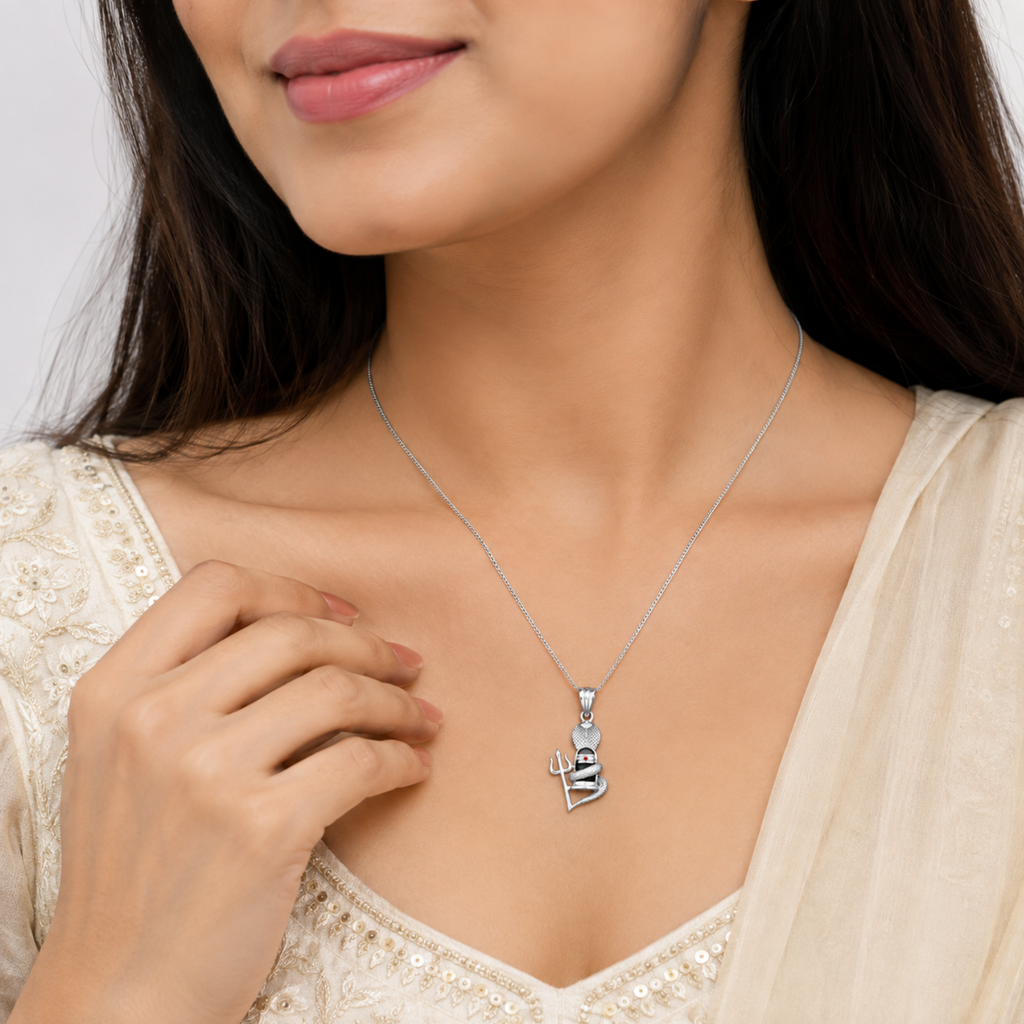 Silver Trishul Shivling Pendant
