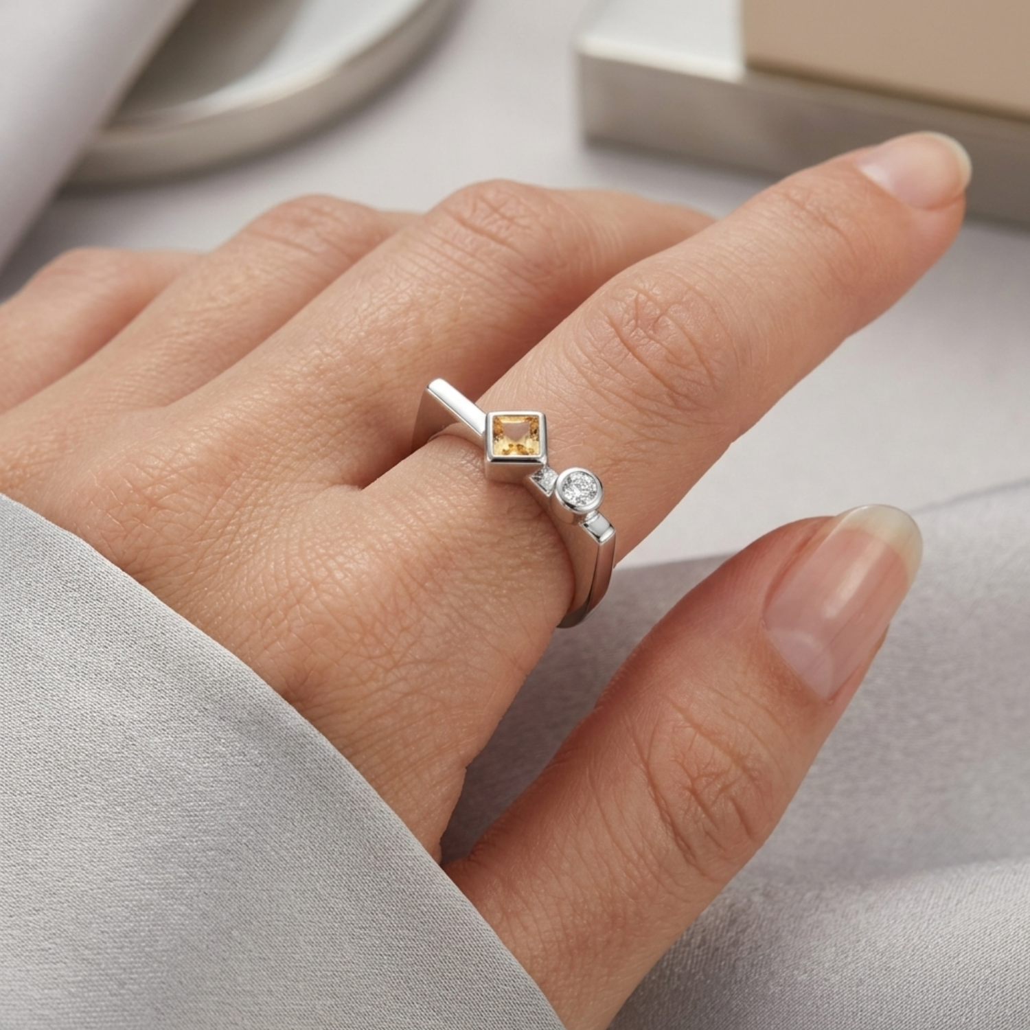 Silver Golden Glow Stackable Ring