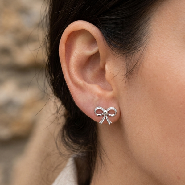 Silver Bow Elegance Stud Earrings