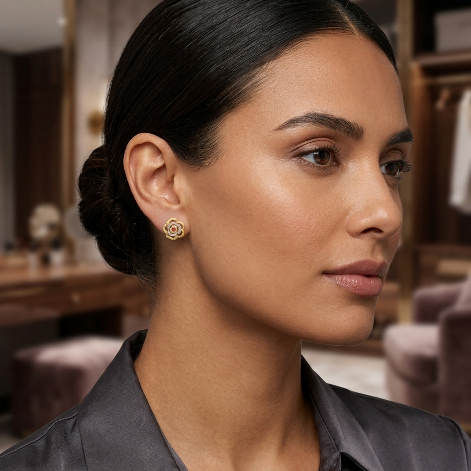 Silver Rosé Bloom Studs