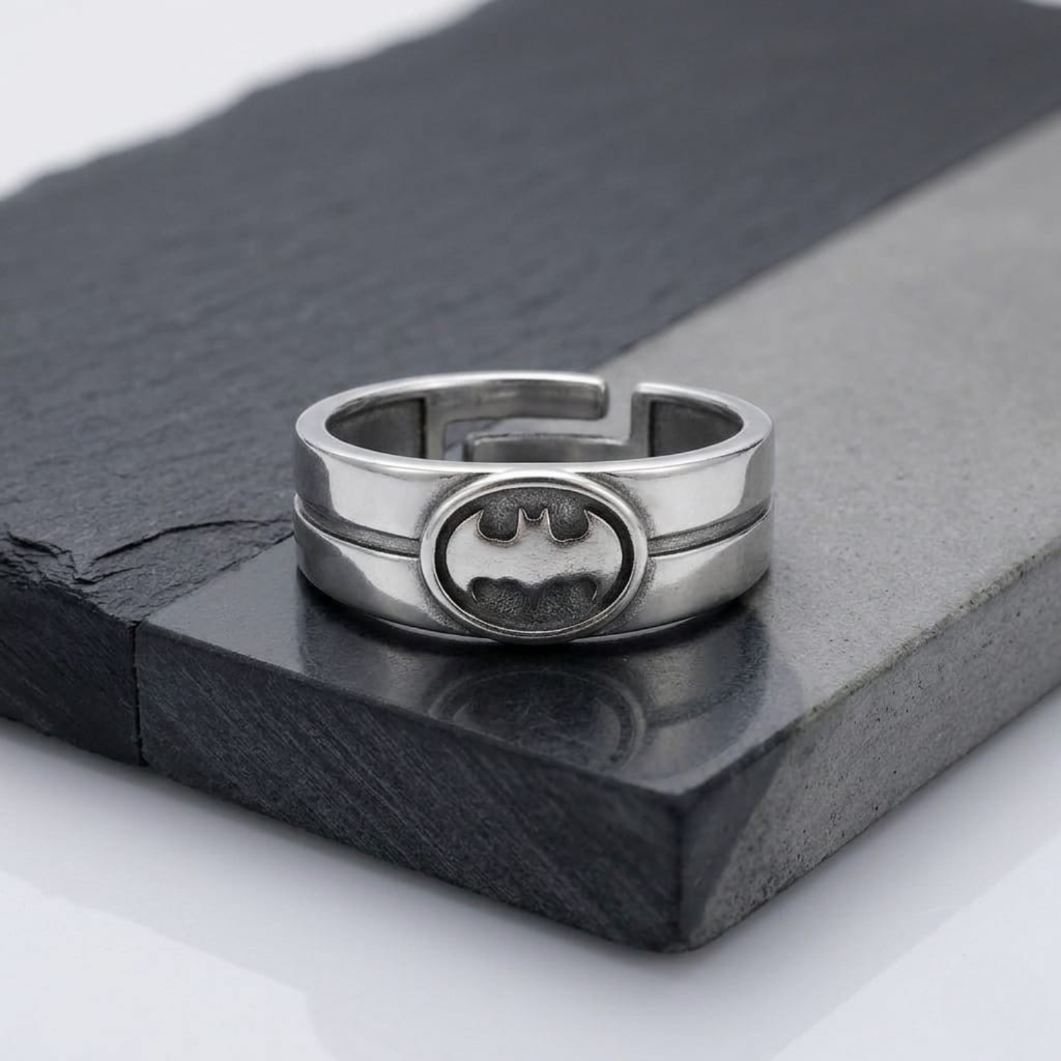 Silver Batman Emblem Ring
